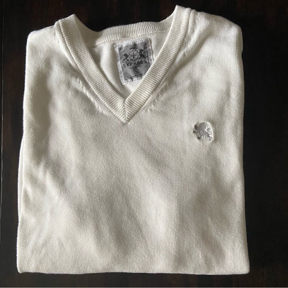 Express Men’s V Neck Sweater Snow White Cotton Size Large